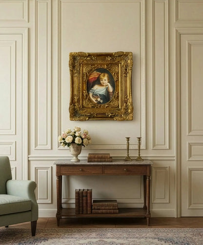 Cuadro con retrato clásico y marco dorado de estilo neobarroco Antique arte y decoracion