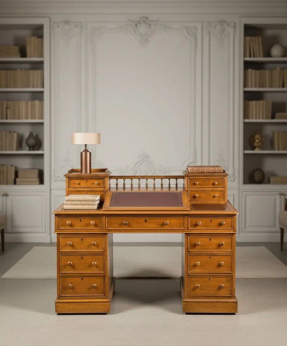 Victorian Dickens desk in solid oak with secretary
