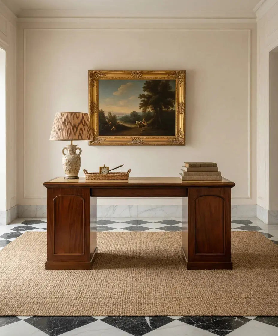 Escritorio de pedestal Inglés en caoba finales S. XIX Antique arte y decoracion