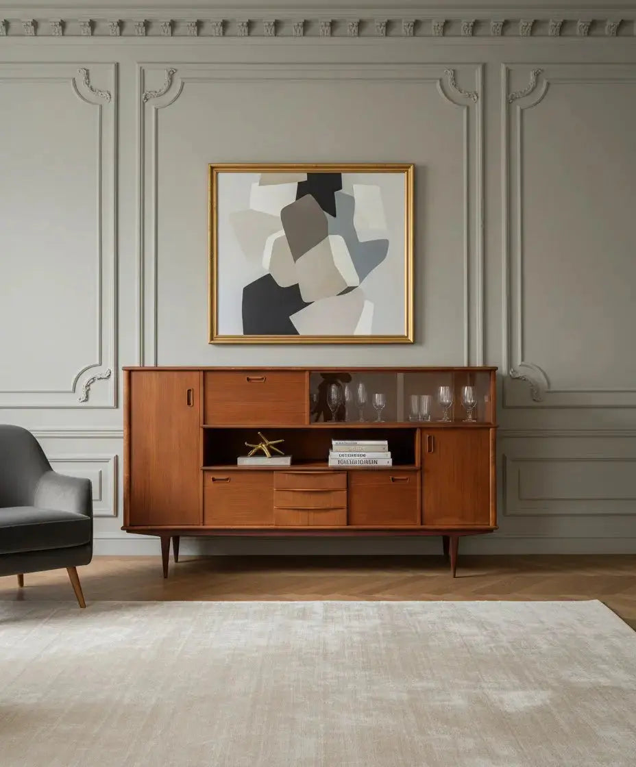 Aparador Mid Century años 60 de madera con mueble bar Antique arte y decoracion