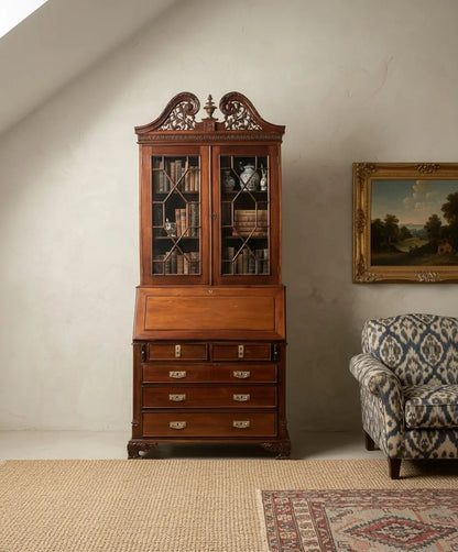 Escritorio secreter inglés con vitrina en caoba