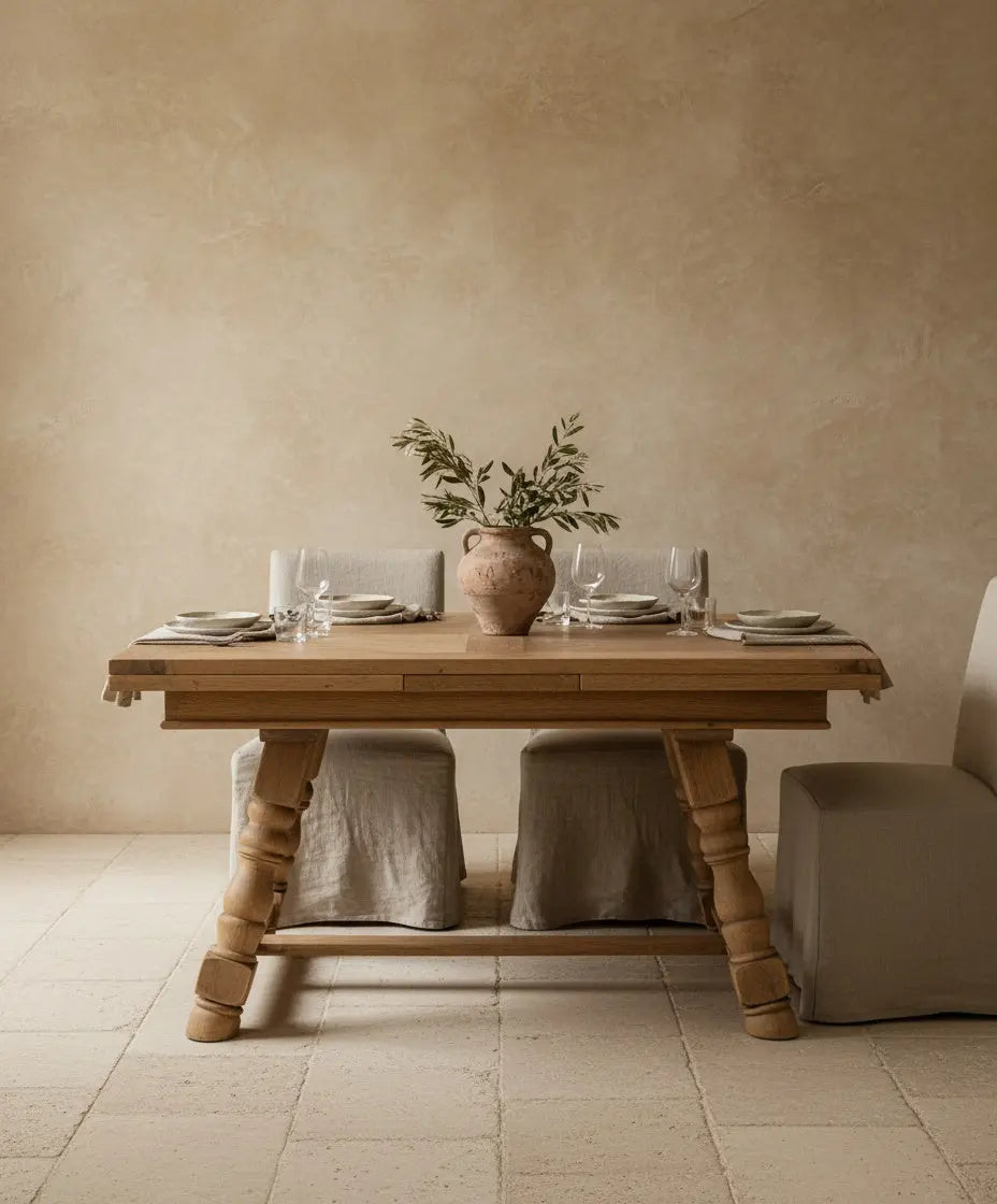 Mesa de comedor extensible en roble natural