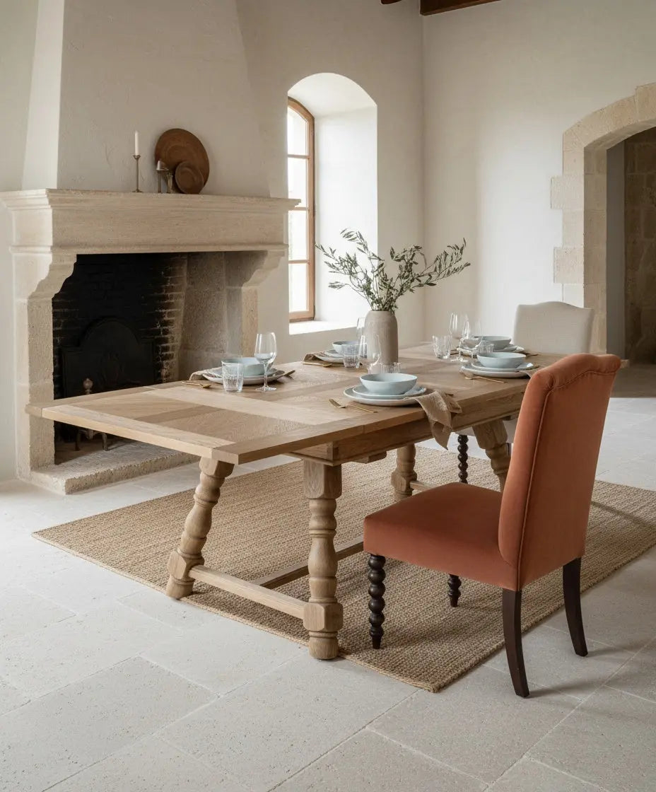 Mesa de comedor extensible en roble natural