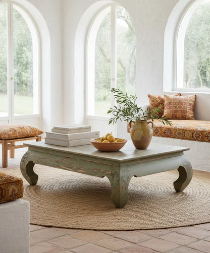 Mesa de Centro Baja de Estilo Oriental en Verde Salvia Decapé