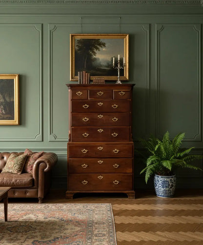 Gran Cómoda Alta Antigua (Tallboy) de Época Jorge III en Madera de Caoba