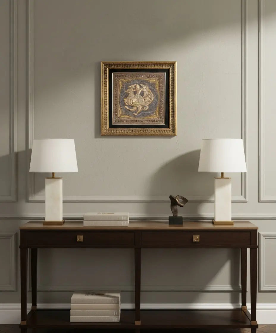 Cuadro tapiz oriental estilo kalaga en alto relieve