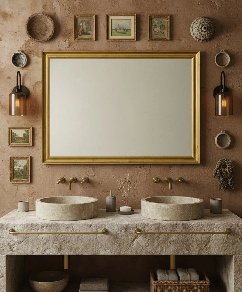 Espejo de pared en dorado envejecido con molduras lisas (135 x 100 cm)