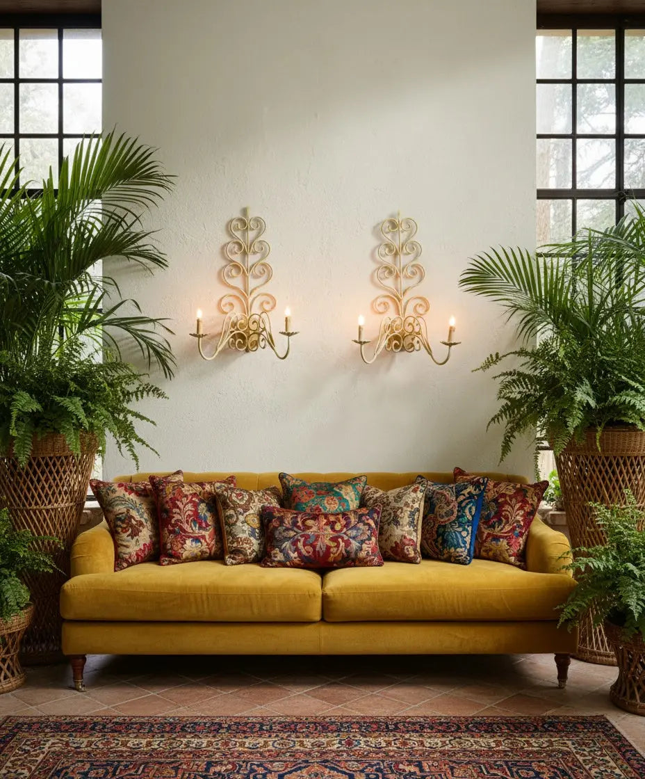 Pareja de apliques de pared vintage en forja verde decapé