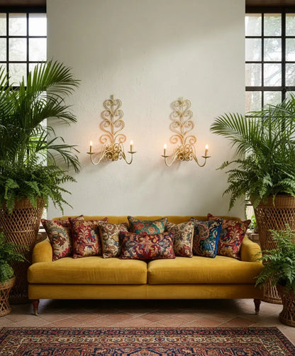 Pareja de apliques de pared vintage en forja verde decapé