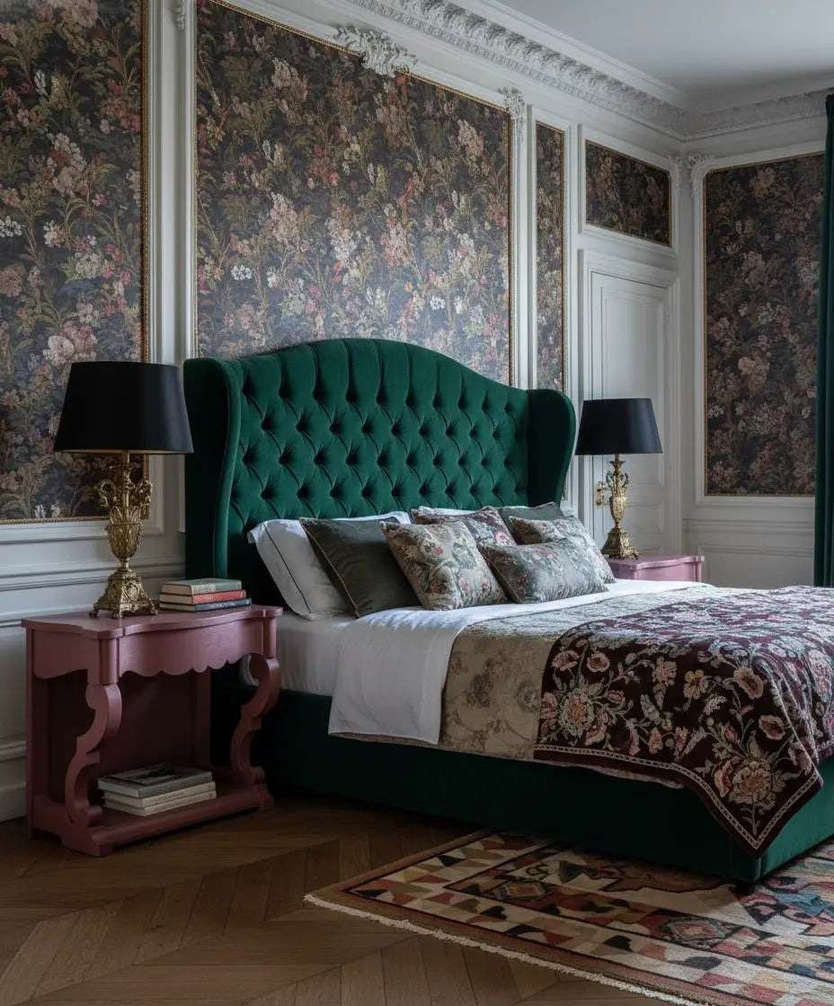 Pareja de mesitas de noche vintage esculturales en color malva empolvado