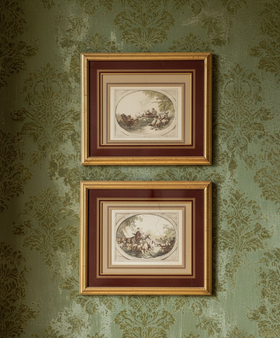 Pareja de litografías antiguas de época