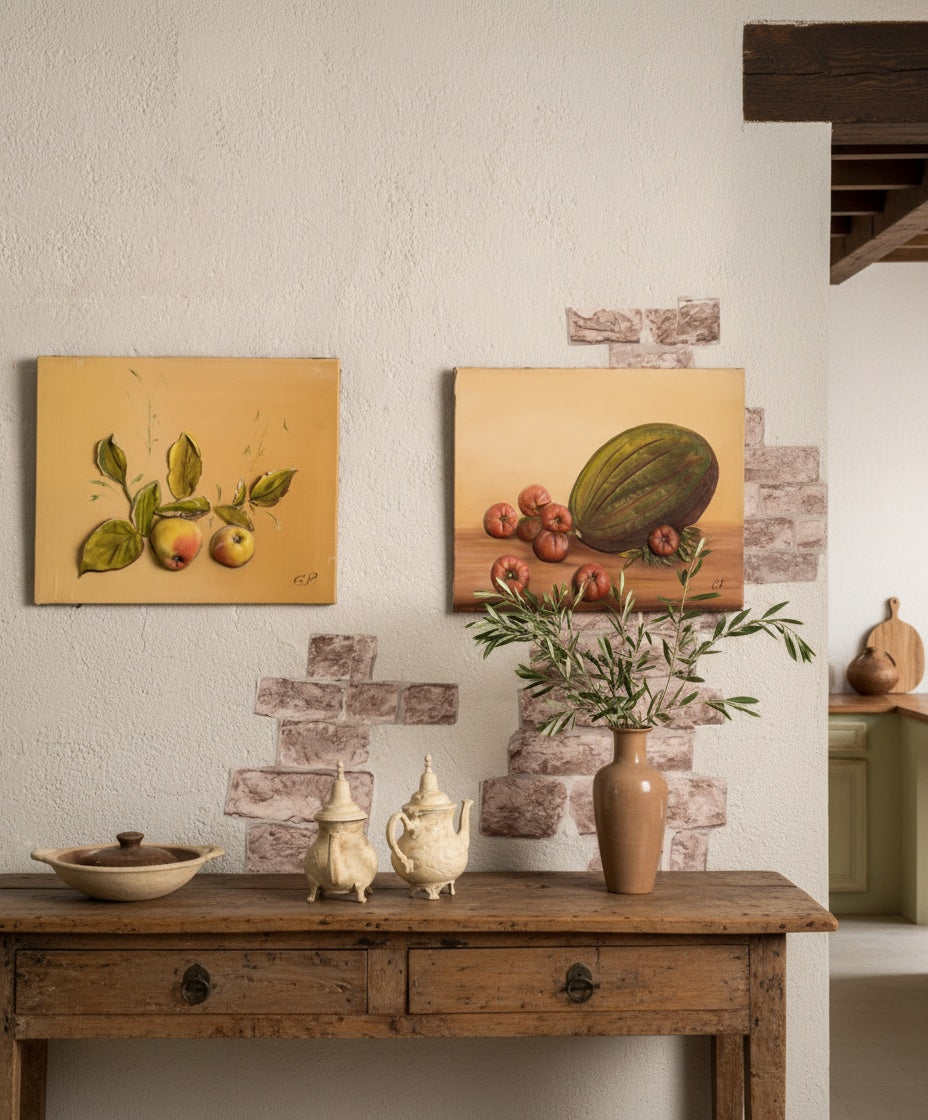 Pareja de bodegones en relieve