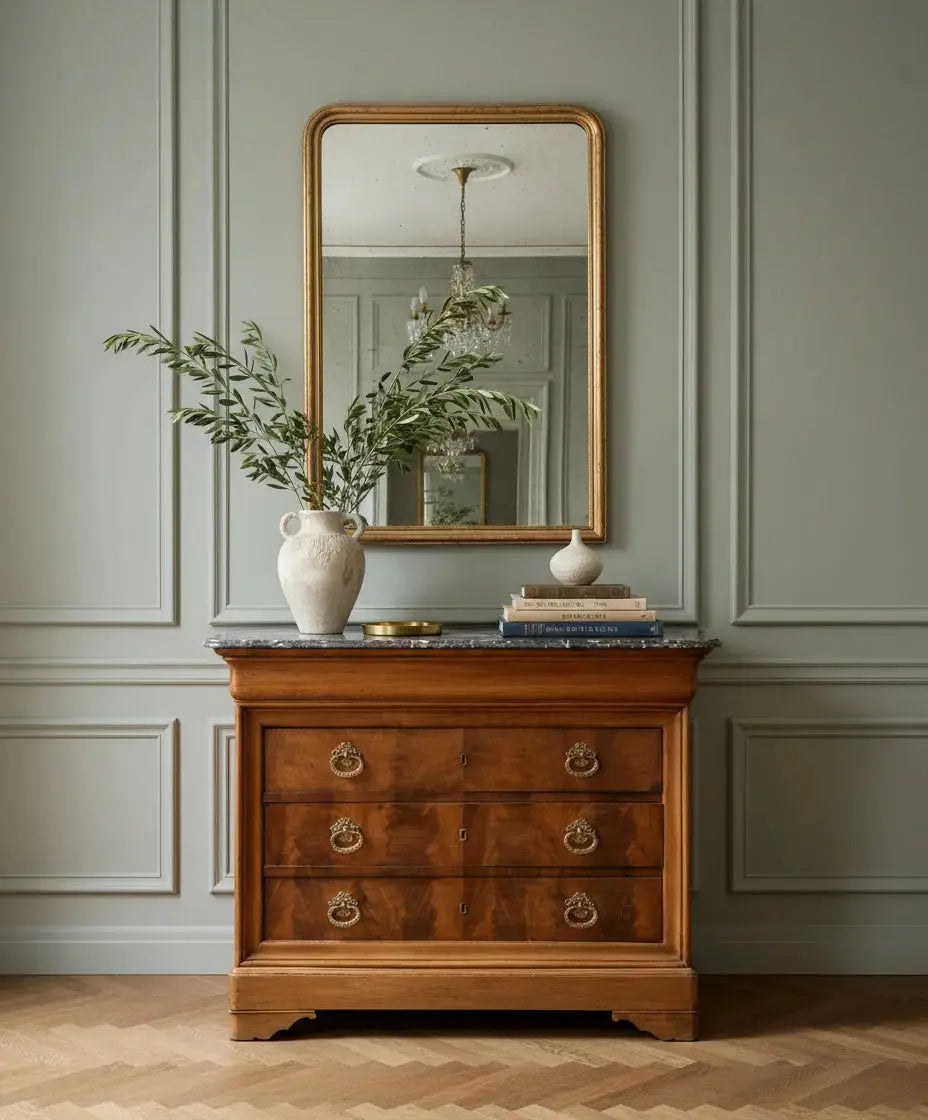 Cómoda antigua de estilo Luis Felipe con tapa de mármol gris (S. XIX) Antique arte y decoracion