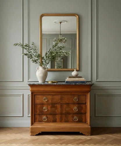 Cómoda antigua de estilo Luis Felipe con tapa de mármol gris (S. XIX) Antique arte y decoracion