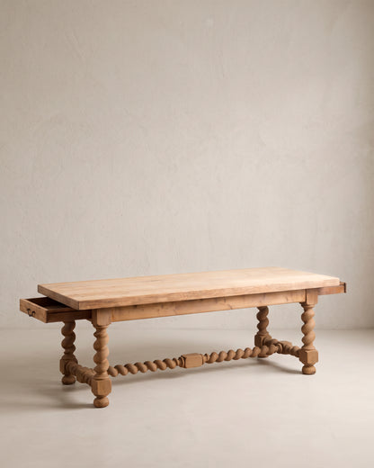 Mesa de Comedor de Roble Macizo de 220 cm | Patas Salomónicas, Francia