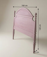 Diagrama de dimensiones del cabecero de madera rosa mostrando 160 cm de ancho y 120 cm de alto