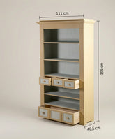 Esquema de dimensiones de la estantería: 111 cm ancho, 195 cm alto y 40,5 cm fondo