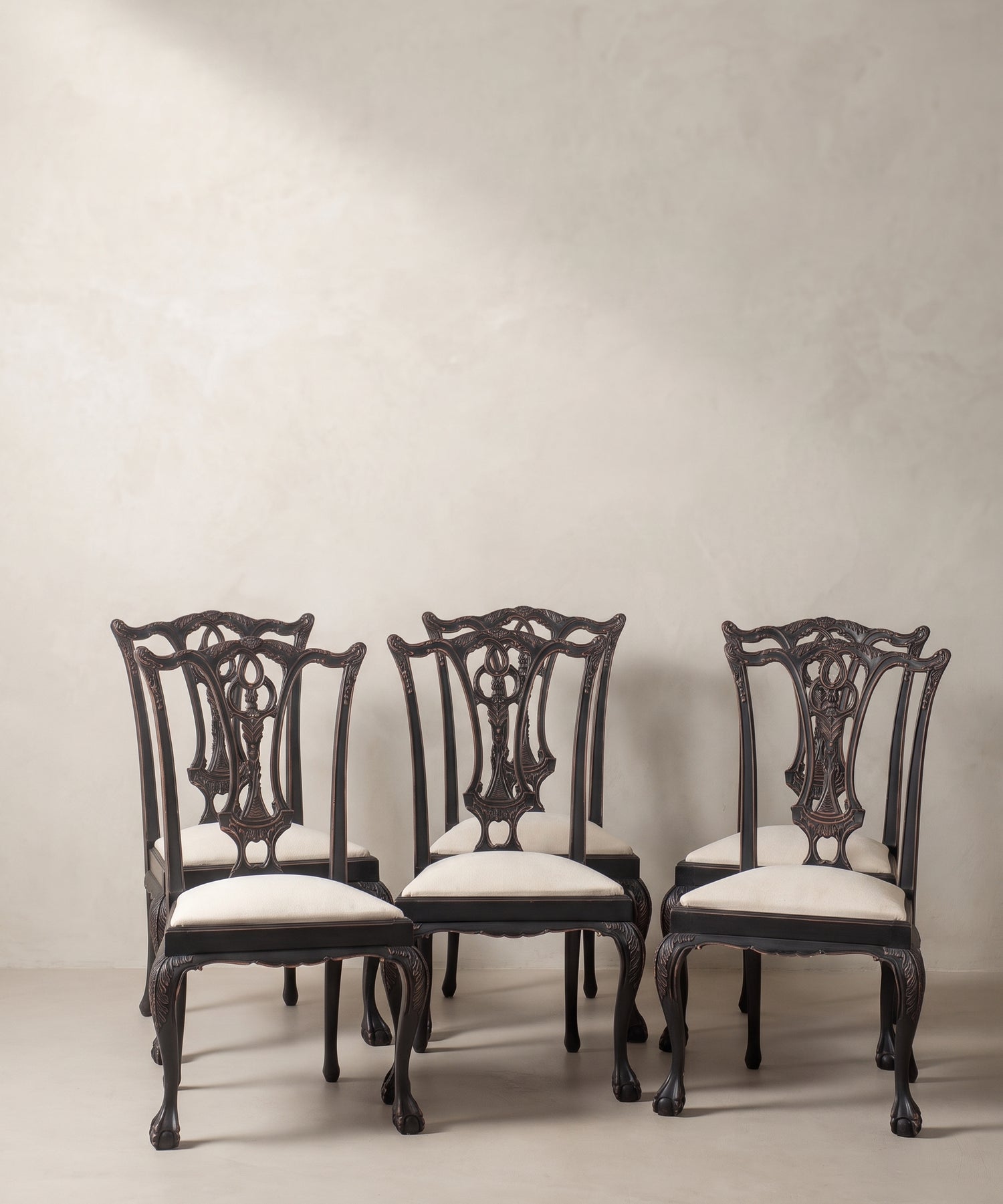 Conjunto de 6 Sillas Vintage Estilo Chippendale | Negro Decapado