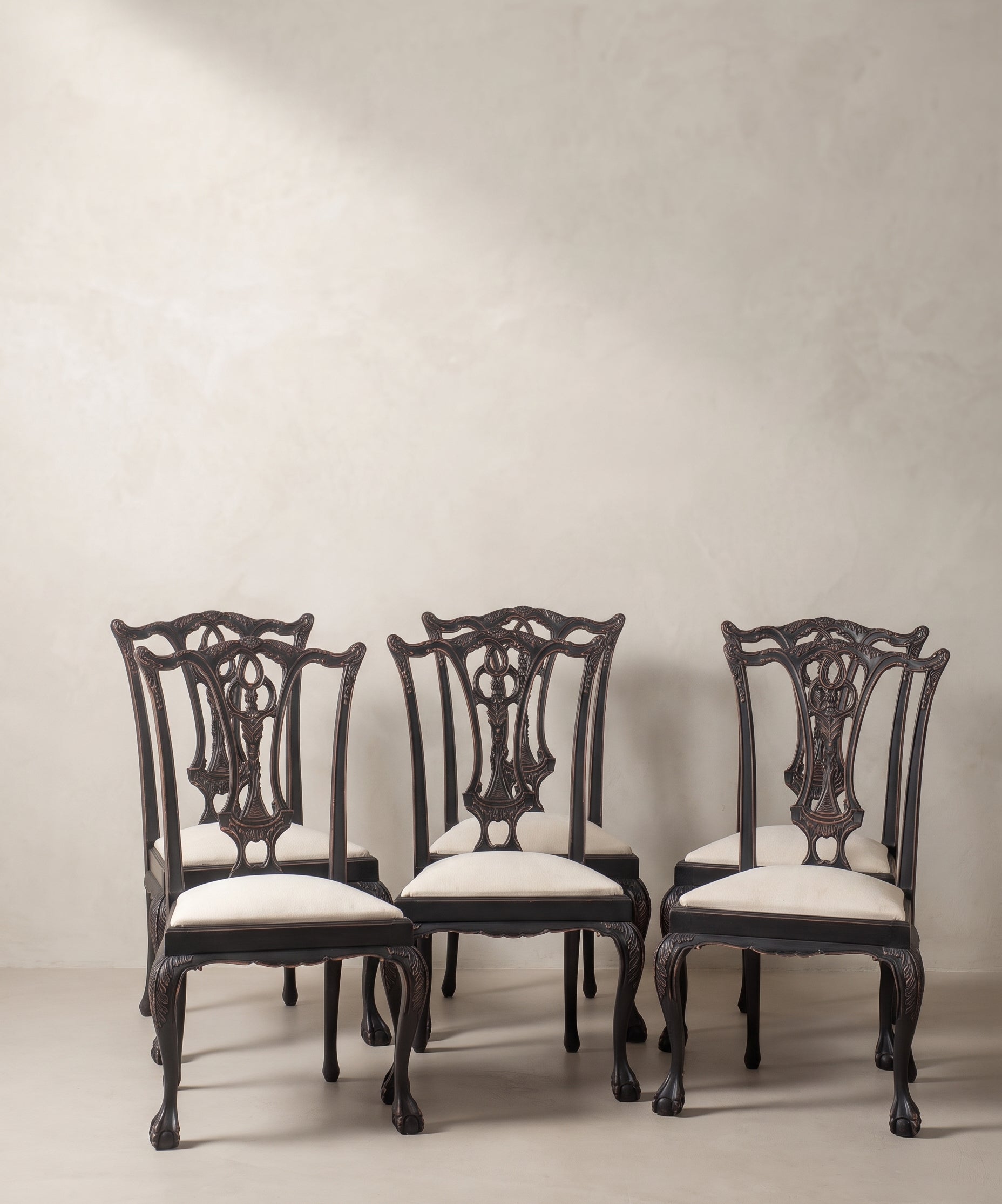 Conjunto de 6 Sillas Vintage Estilo Chippendale | Negro Decapado