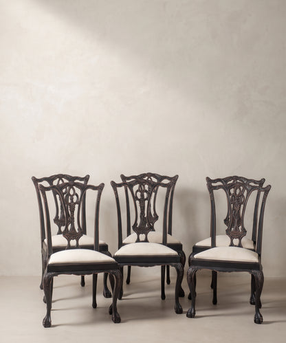 Conjunto de 6 Sillas Vintage Estilo Chippendale | Negro Decapado