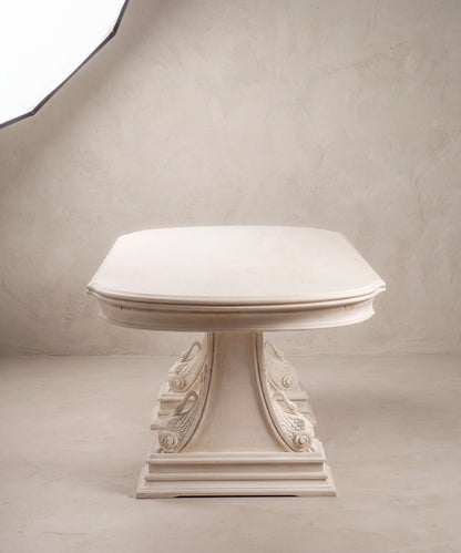 Mesa de Comedor Extensible con Cisnes Tallados | Estilo Imperio en Haya Maciza