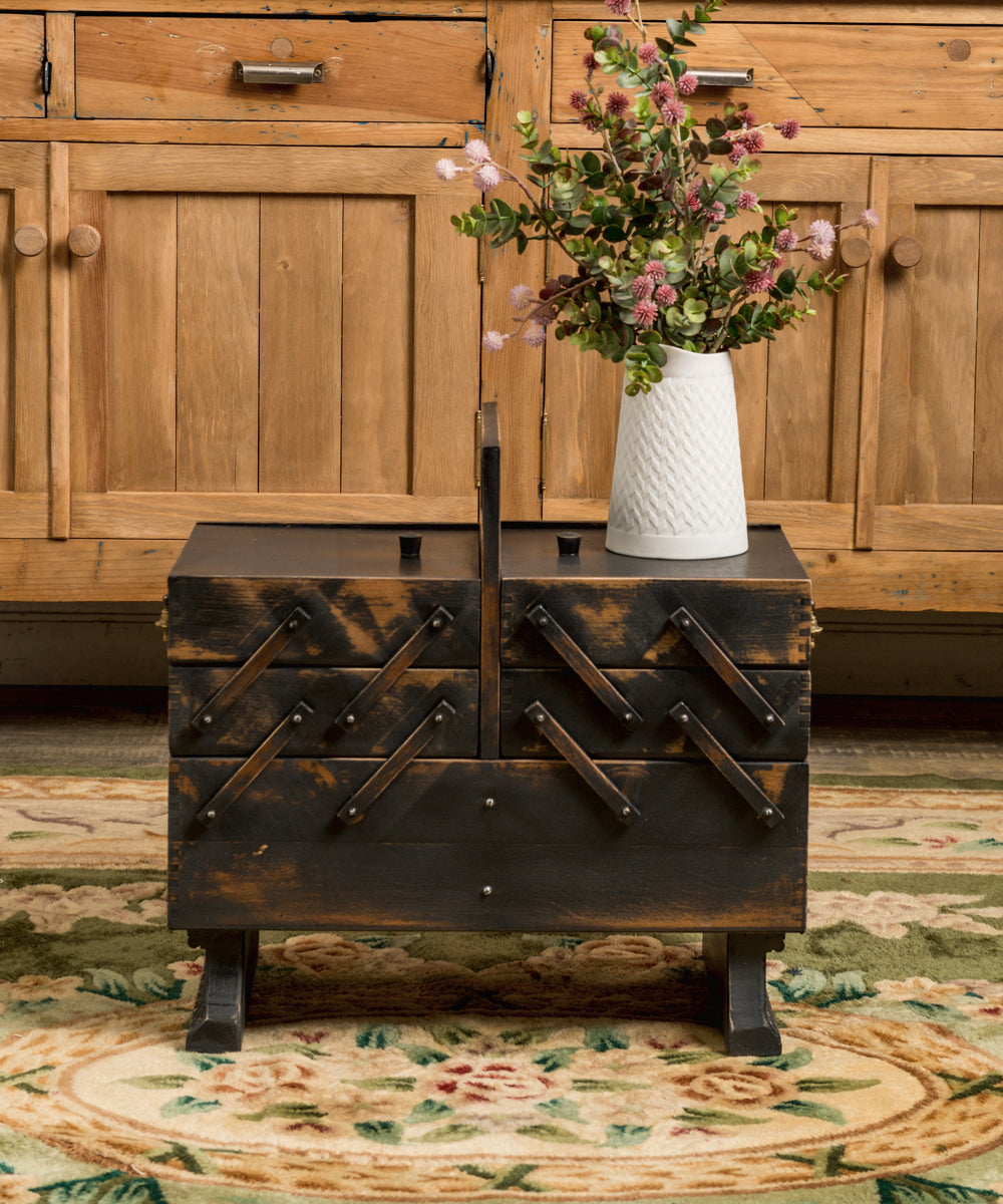 Black vintage sewing box