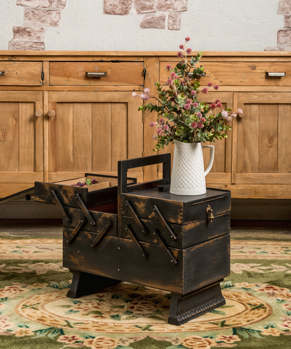 Black vintage sewing box