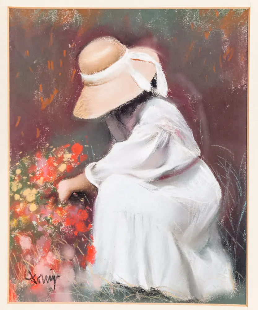 Cuadro mujer recogiendo flores Antique arte y decoracion