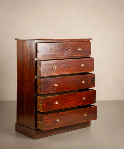 Sinfonier vintage de madera abierto mostrando la gran capacidad de sus 6 cajones.