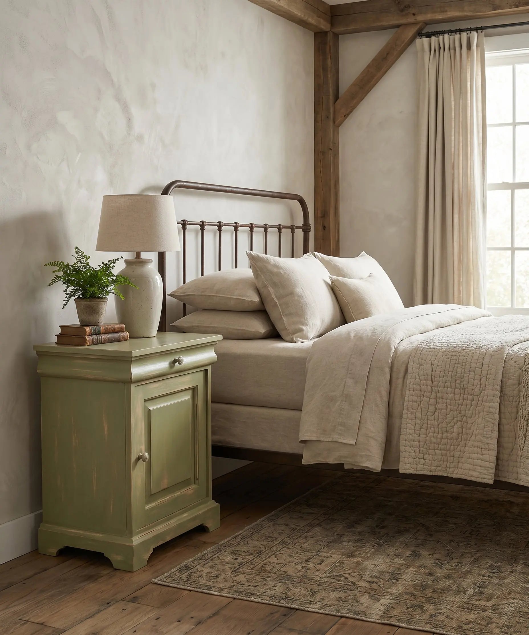 Mesita de Noche / Mueble auxiliar vintage en verde salvia decapé
