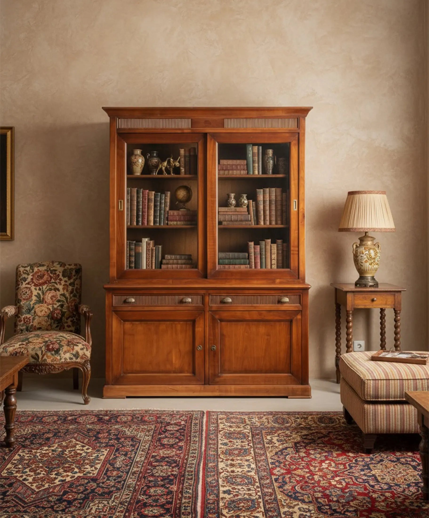 Vitrina Antigua de Cerezo con Puertas Correderas