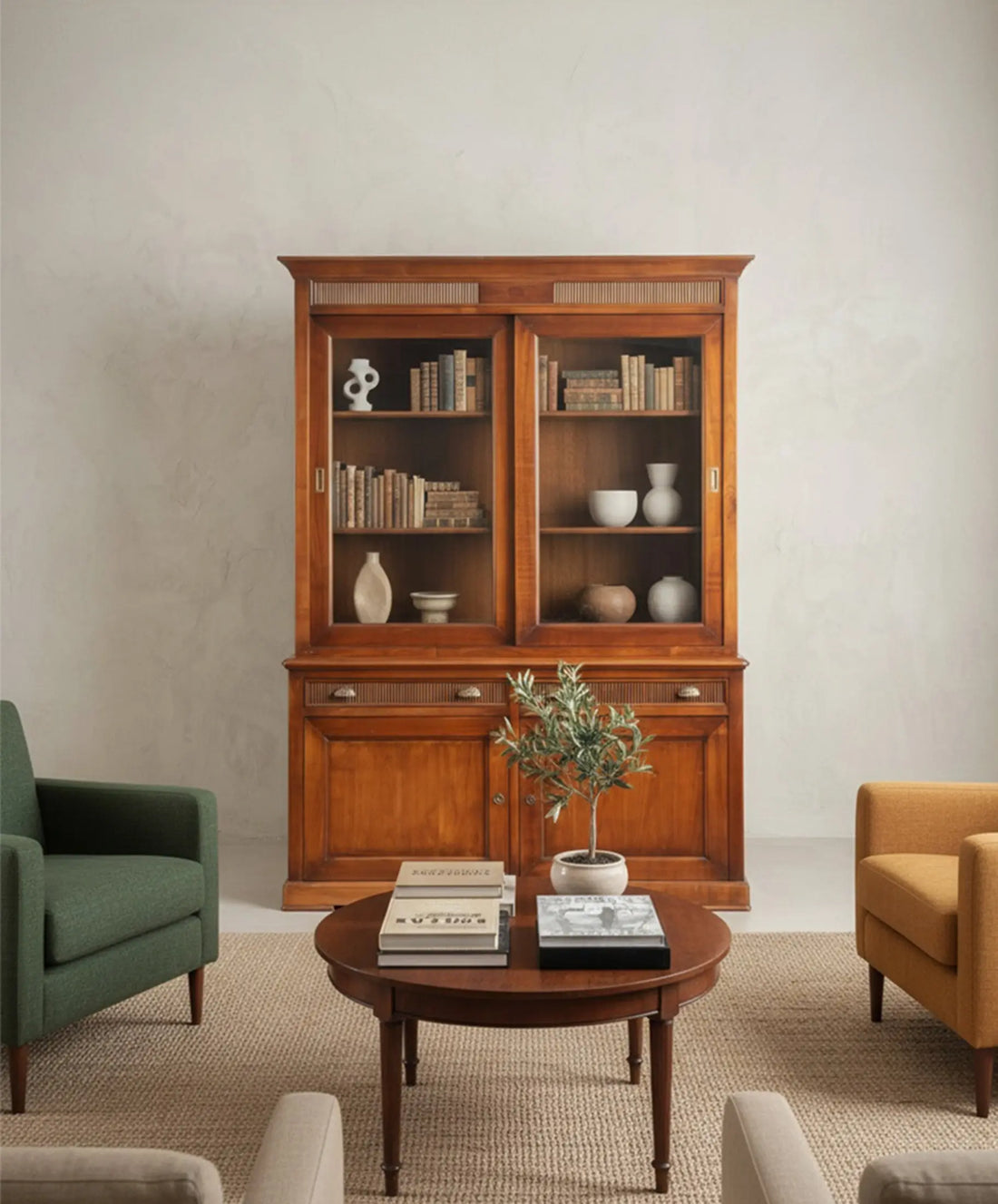 Vitrina Antigua de Cerezo con Puertas Correderas
