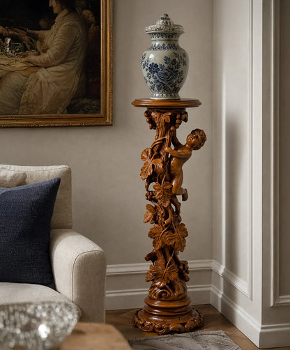 Pedestal antiguo putto belle epoque contexto decorativo salon clasico — Antique Arte y Decoracion