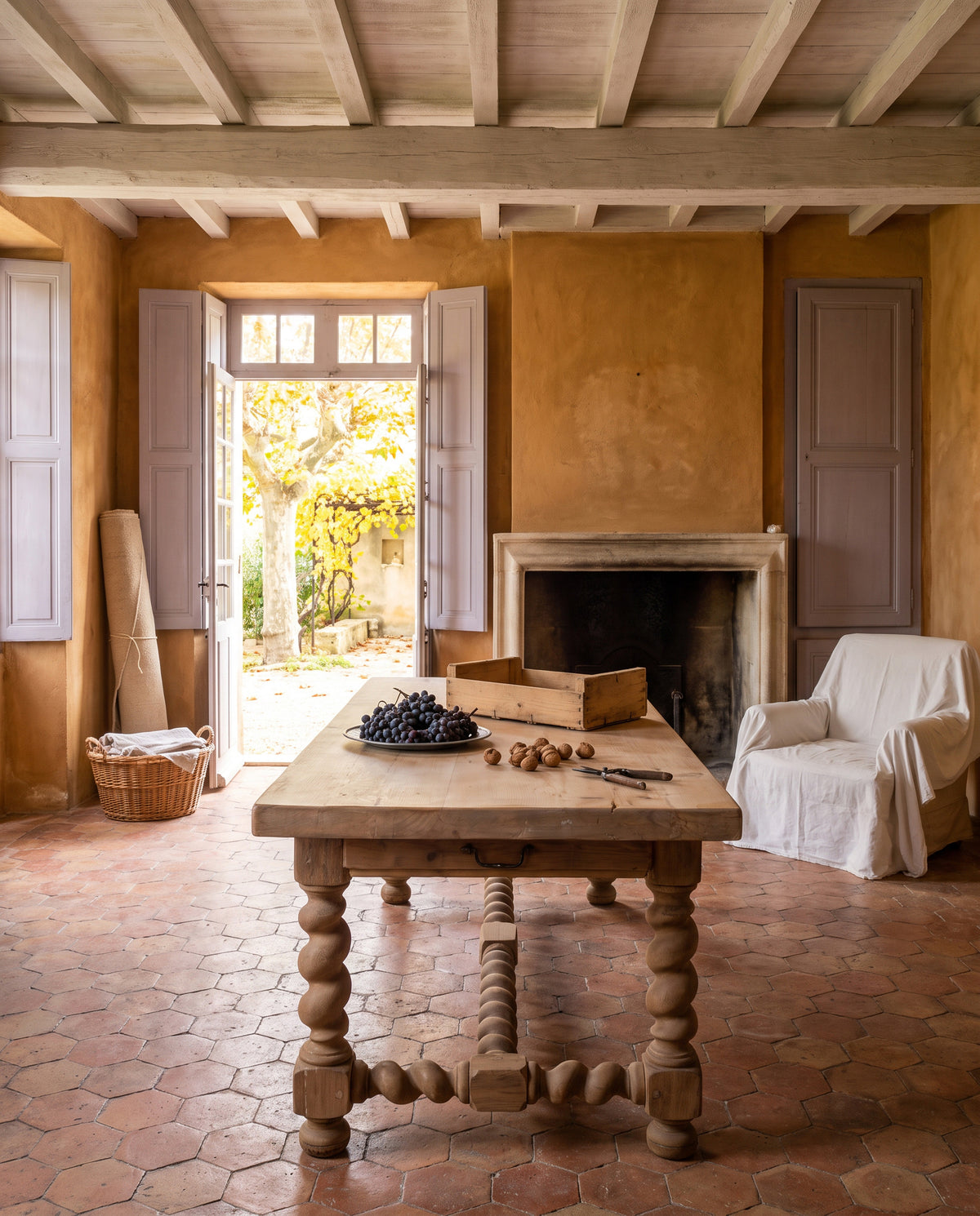 Mesa de Comedor de Roble Macizo de 220 cm | Patas Salomónicas, Francia