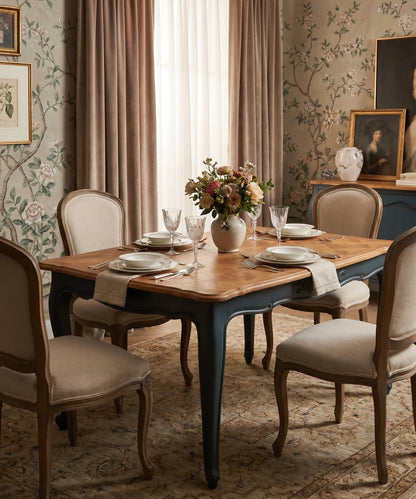 Mesa de Comedor Extensible con Parqué Versalles | Estilo Luis XV en Azul