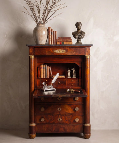 Secreter abatible siglo XIX abierto con cajones interiores y hornacina — Antique Arte y Decoración
