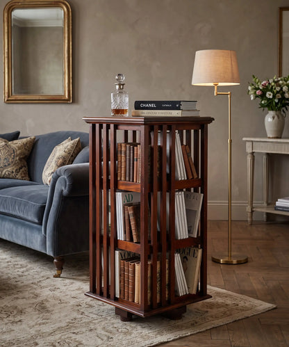 Librero Giratorio de Madera Maciza | Estilo Clásico Inglés