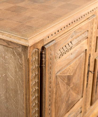 Detalle esquina tablero parquet roble en damero aparador antiguo francés — Antique Arte y Decoración