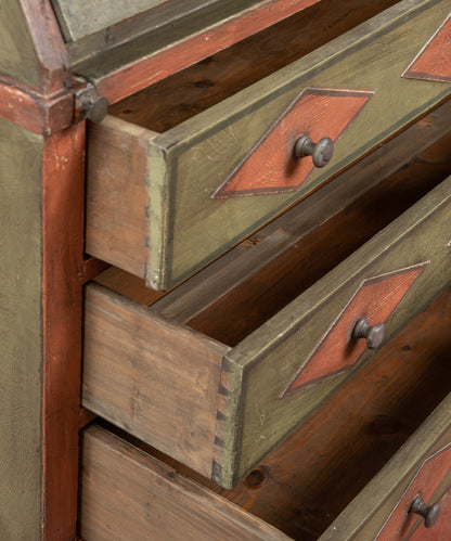 Detalle cajones abiertos con colas de milano y pomos torneados, escritorio siglo XIX — Antique Arte y Decoración