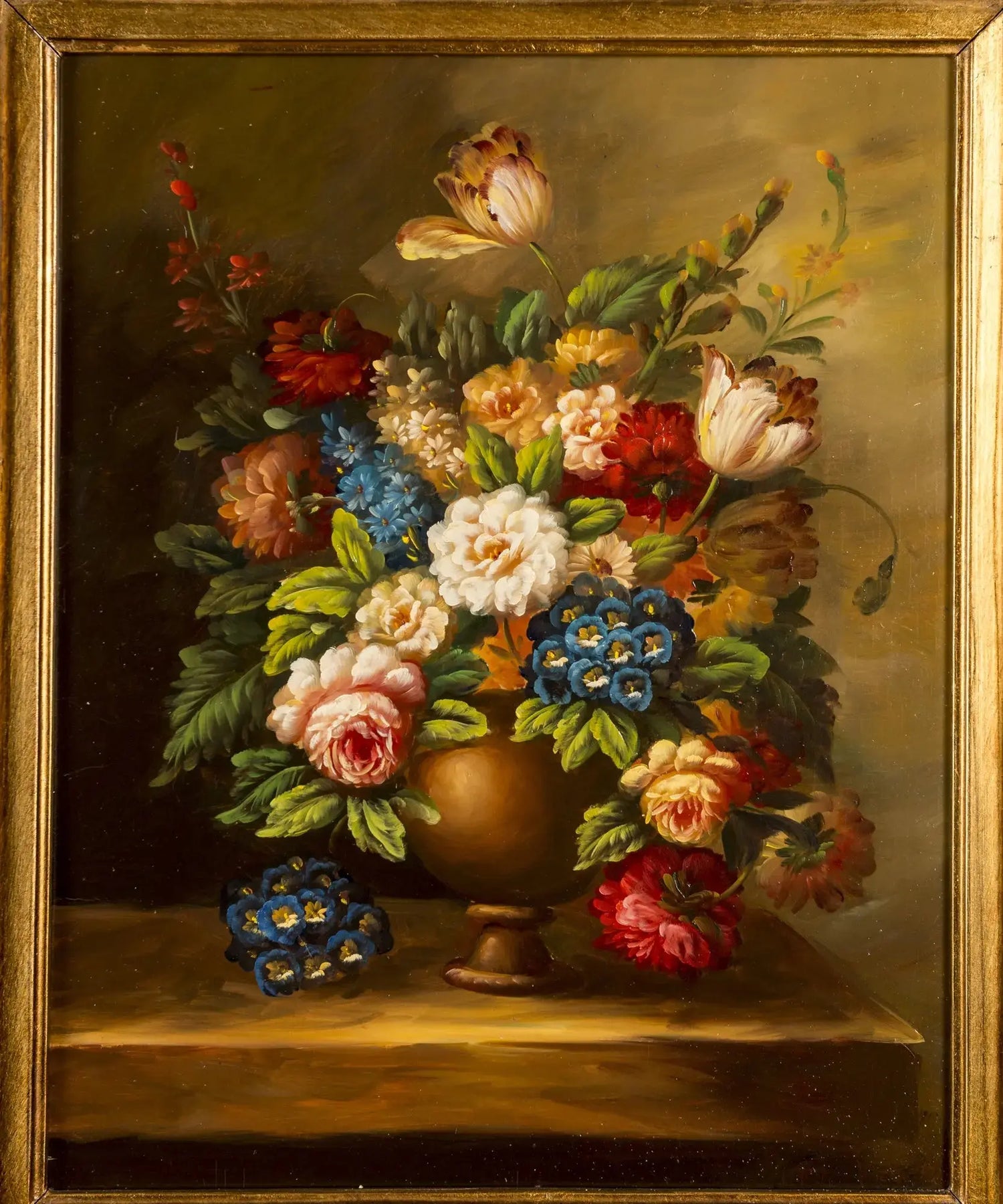 Cuadro con bodegón floral clásico y marco dorado Antique arte y decoracion