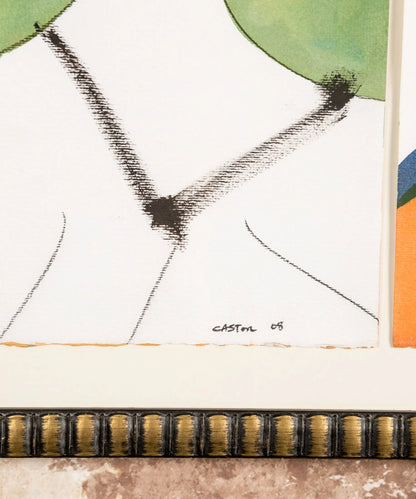 Cuadro contemporáneo figurativo firmado (2008) con marco clásico dorado