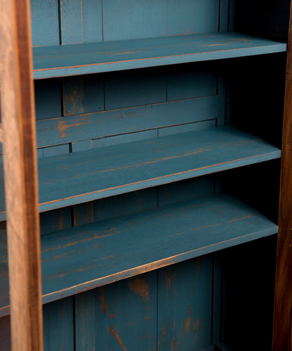 Vitrina Antigua de Caoba Flameada | Estilo Luis Felipe con Interior Azul