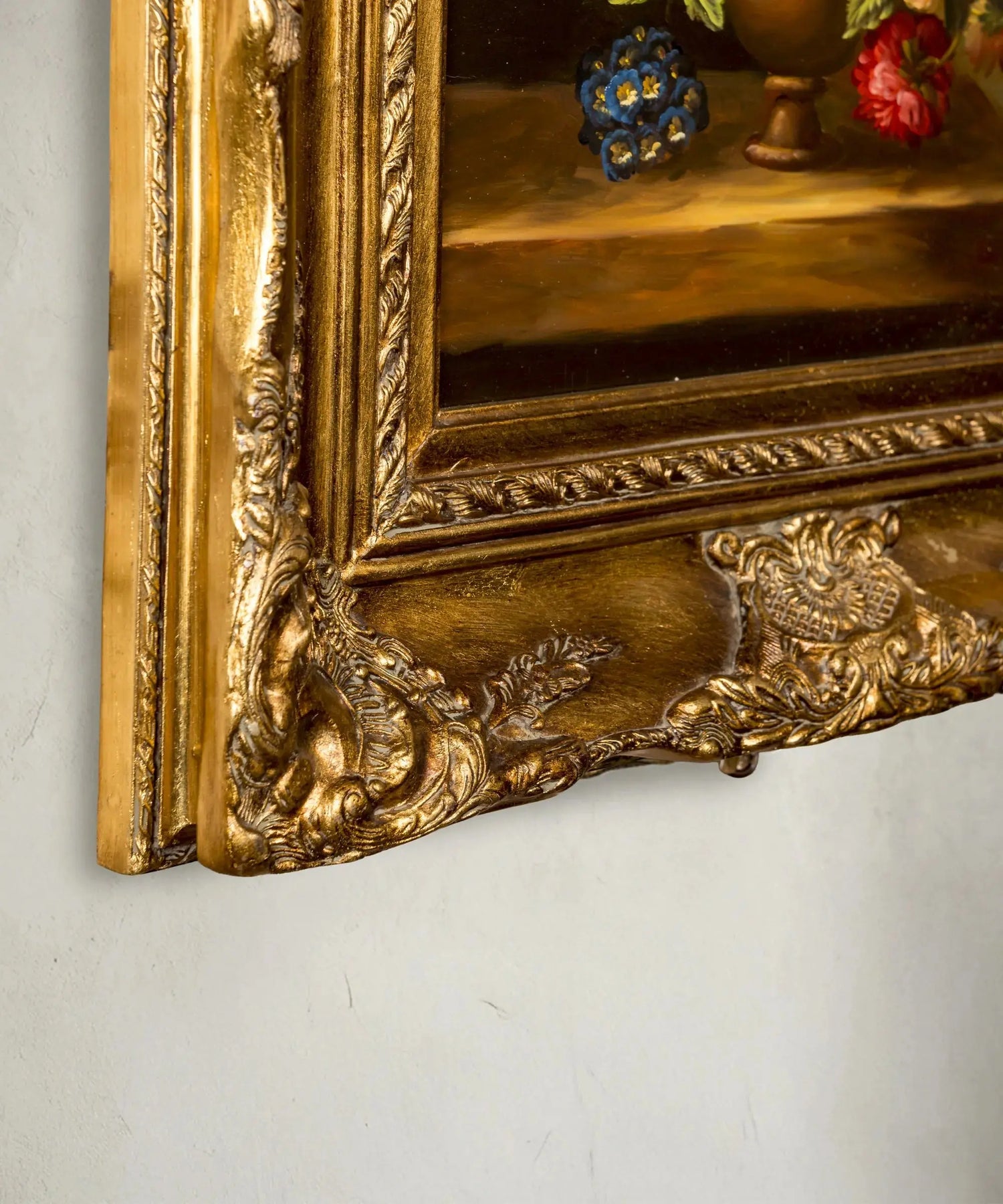 Cuadro con bodegón floral clásico y marco dorado Antique arte y decoracion