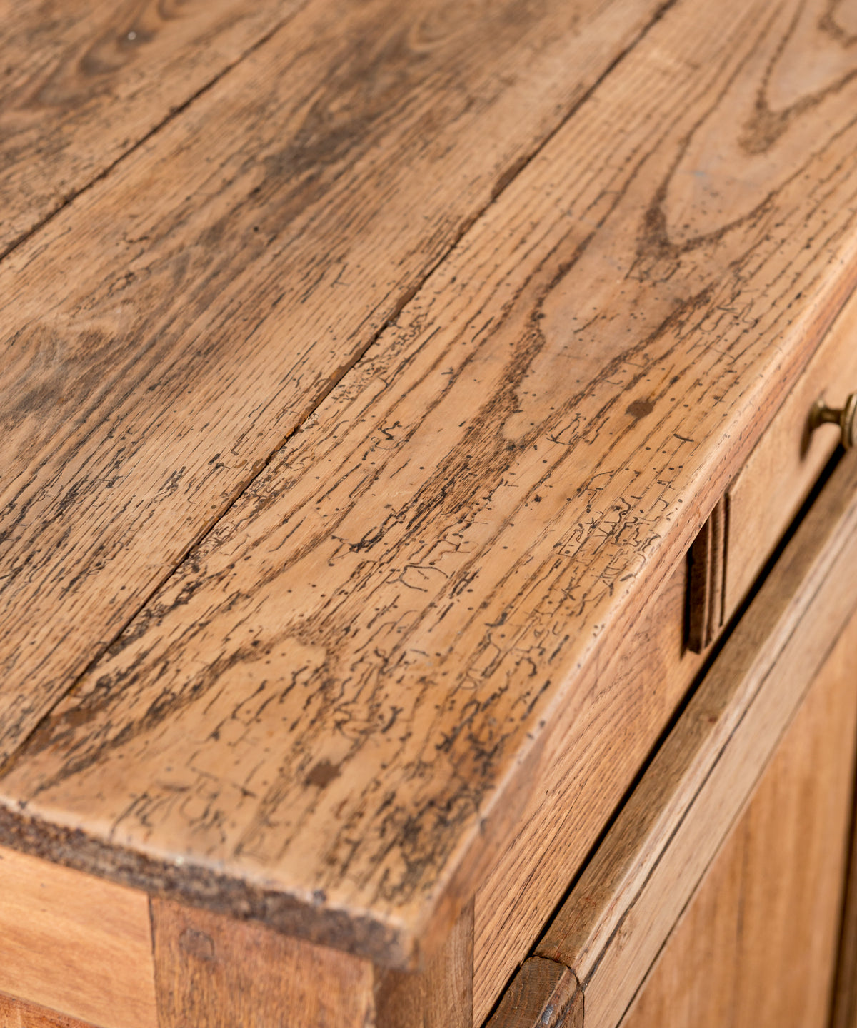 Detalle tapa de castaño con marcas antiguas de la madera siglo XIX — Antique Arte y Decoración