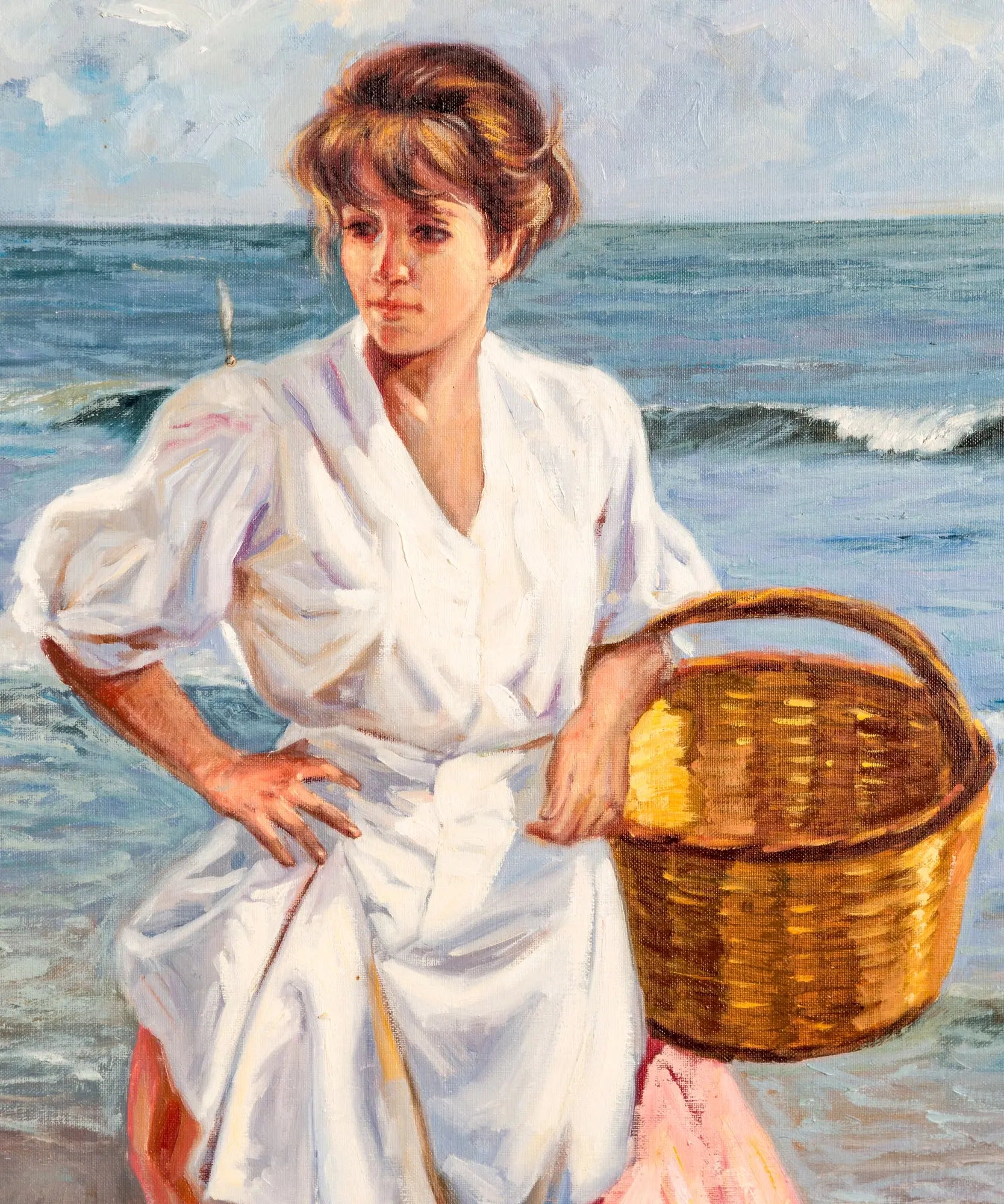 Cuadro con pintura costumbrista y marco dorado