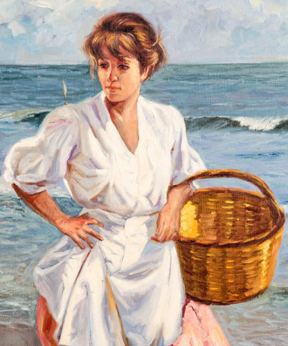 Cuadro con pintura costumbrista y marco dorado