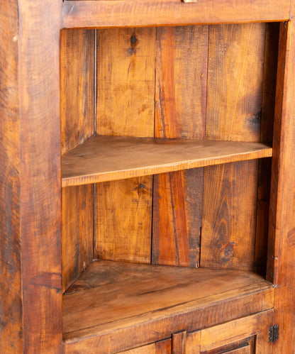 Rinconera Rústica Vintage de Madera Maciza | Vitrina y Copete Curvo