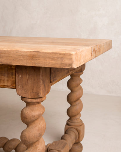 Mesa de Comedor de Roble Macizo de 220 cm | Patas Salomónicas, Francia