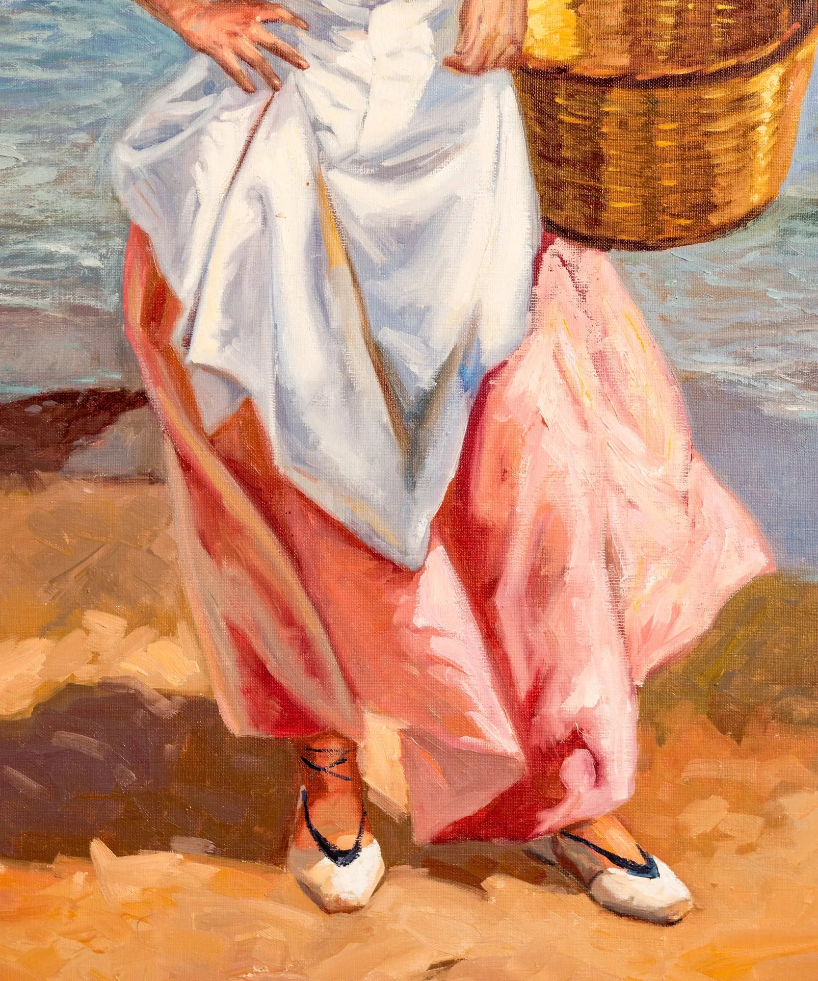 Cuadro con pintura costumbrista y marco dorado