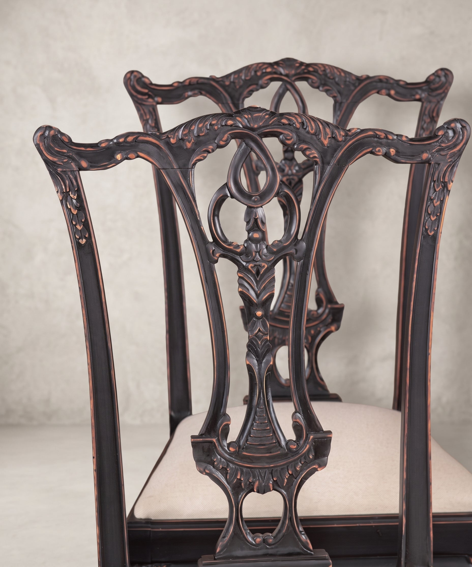 Conjunto de 6 Sillas Vintage Estilo Chippendale | Negro Decapado